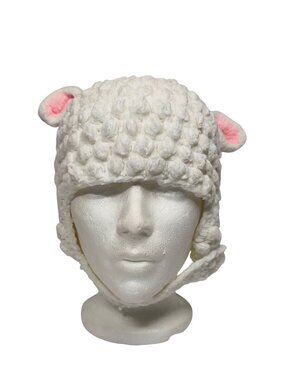 Baby Lamb Hat White Crochet Hat Pink Ears Buttery Soft Stretch Winter Cozy